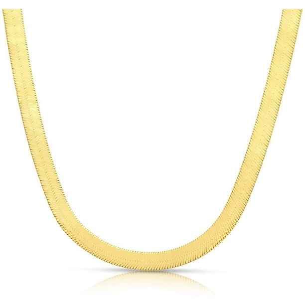 9mm Flexible Herringbone Chain Necklace Solid 14K Yellow Gold Clad Silver 925 9mm Flexible Herringbone Chain Necklace Solid 14K Yellow Gold Clad Silver 925